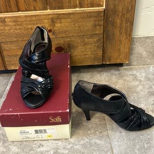 Black Sofft open toe heel, size 8